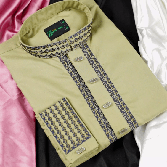 β¨ Elegant Olive Green Fancy Cotton Panjabi β Royal Embroidery π -MS029