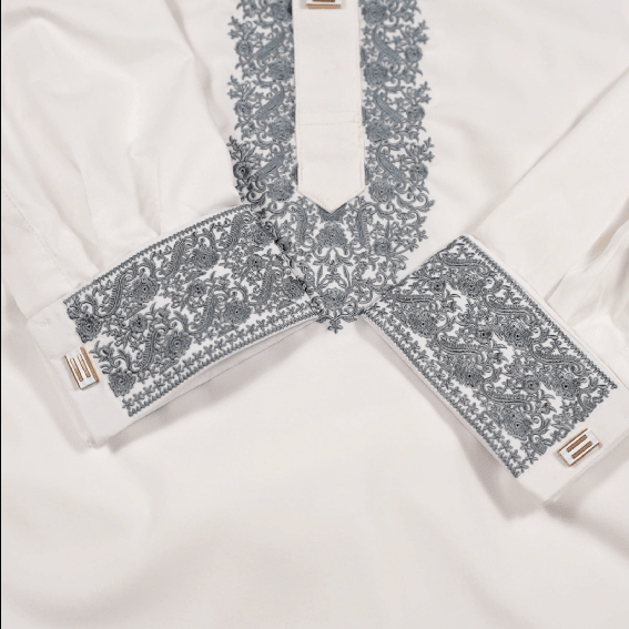 β¨ Elegant White Fancy Cotton Panjabi β Premium Embroidery π -MS021