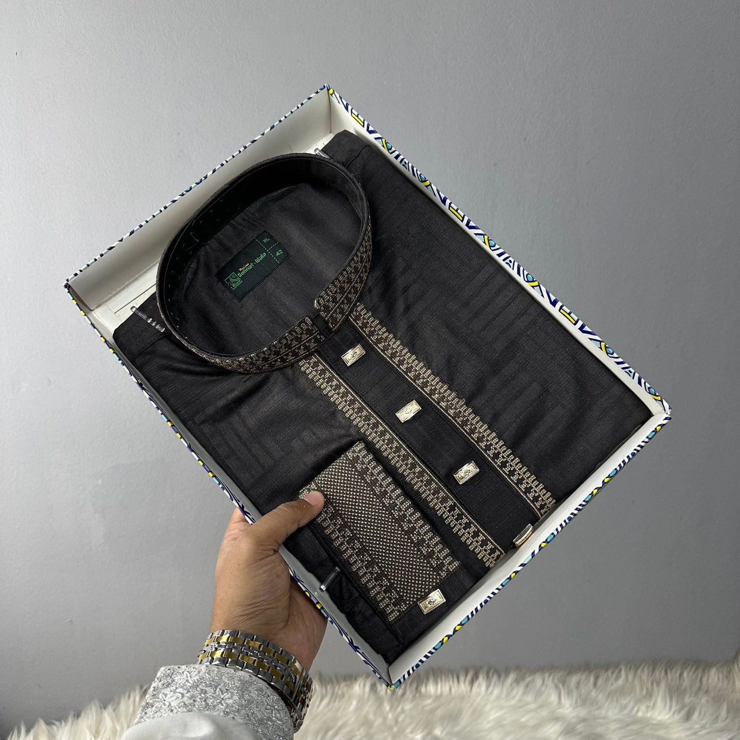 Charcoal Black Premium Bamboo Cotton Panjabi – Onyx Noir -MS001