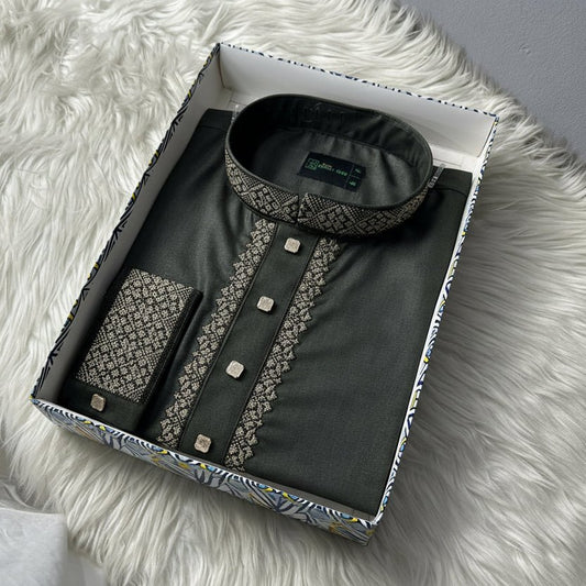 Premium Bamboo Cotton Panjabi – Forest Majesty -MS002