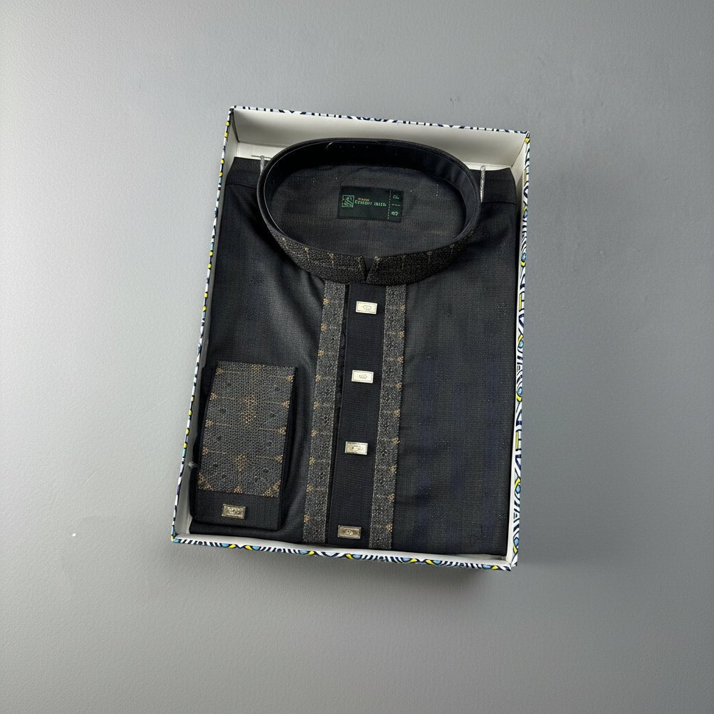 Premium Bamboo Cotton Panjabi – Midnight Spark -MS005