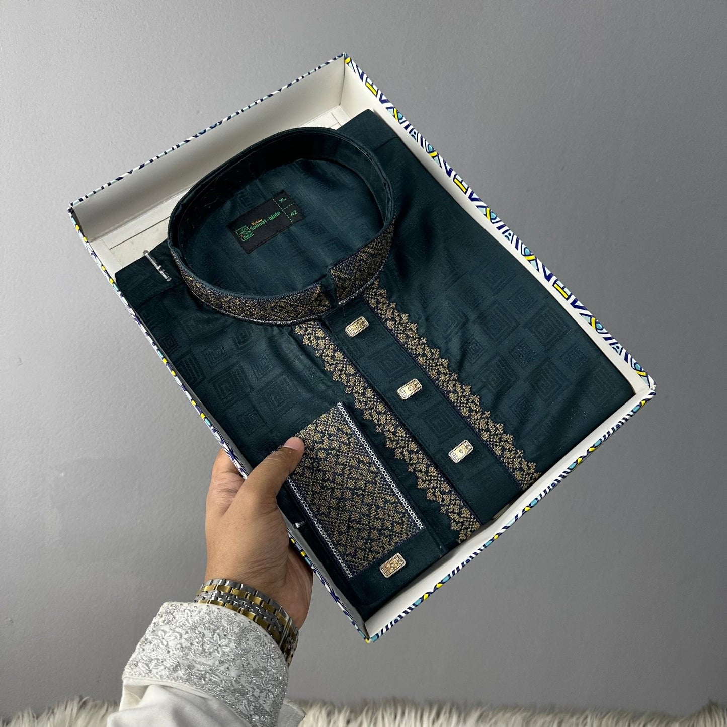 Premium Bamboo Cotton Panjabi – Teal Majesty -MS008