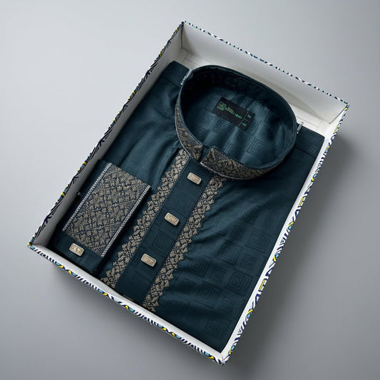 Premium Bamboo Cotton Panjabi – Teal Majesty -MS008