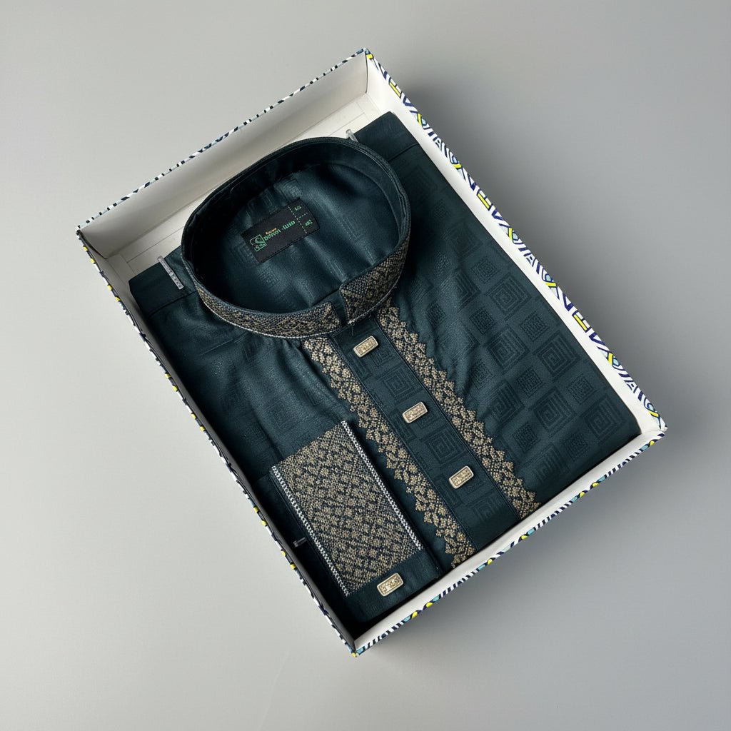 Premium Bamboo Cotton Panjabi – Teal Majesty -MS008