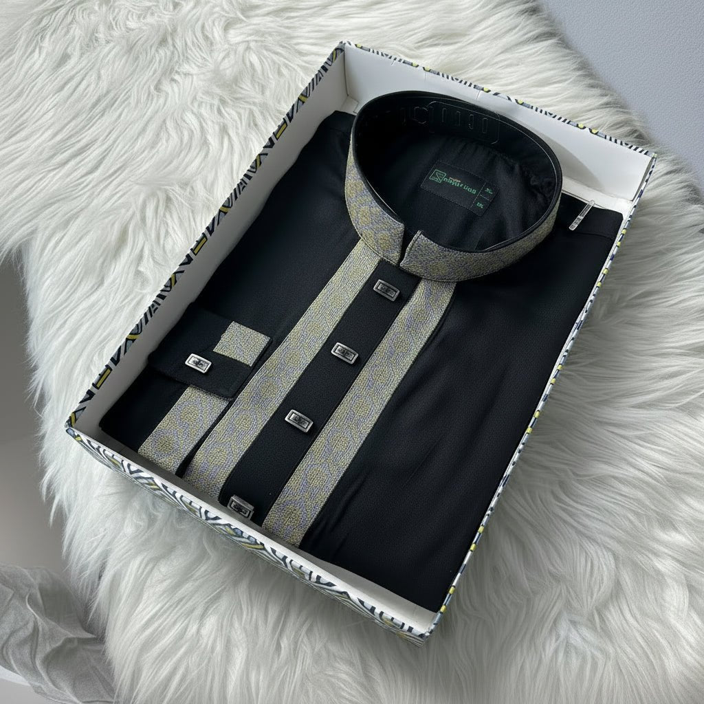 Premium Tensel Cotton Panjabi – Midnight Onyx -MS007