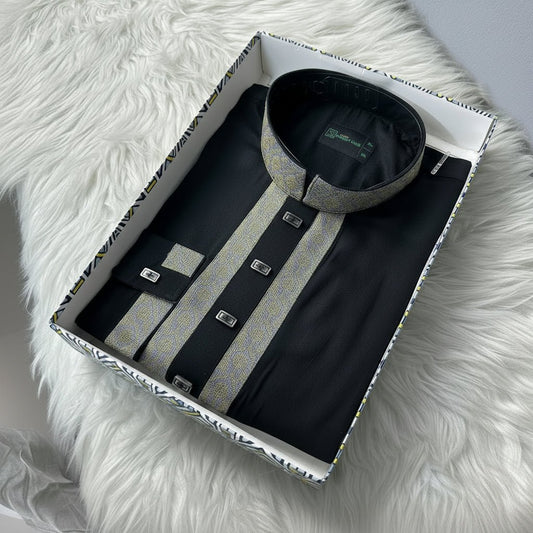 Premium Tensel Cotton Panjabi – Midnight Onyx -MS007