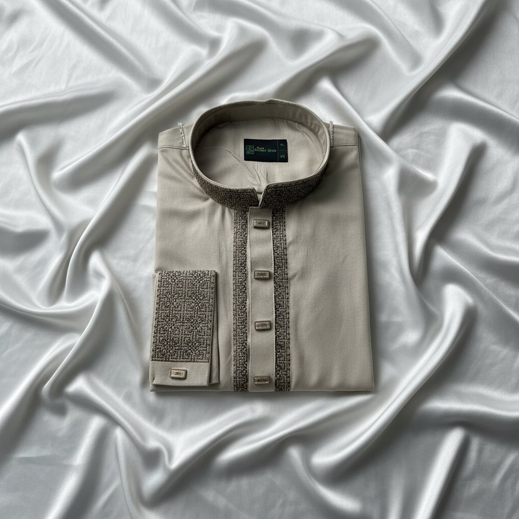 Premium Tensel Cotton Panjabi – Royal Beige -MS009