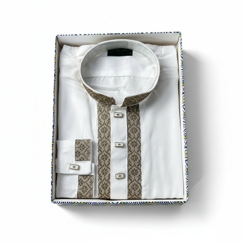 Premium Tensel Cotton Panjabi – white Onyx -MS010