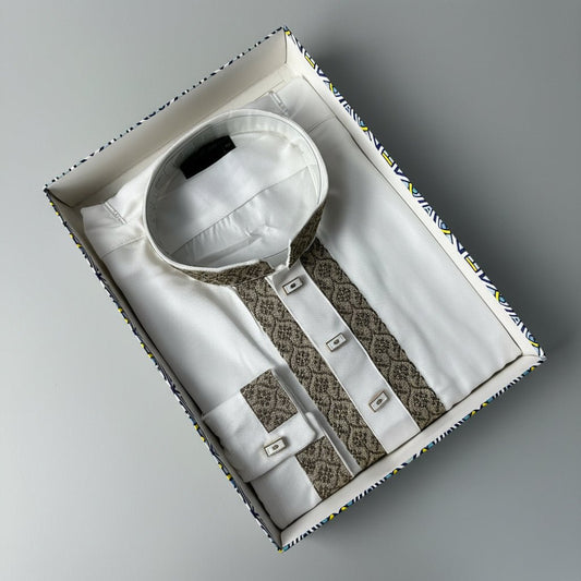 Premium Tensel Cotton Panjabi – white Onyx -MS010