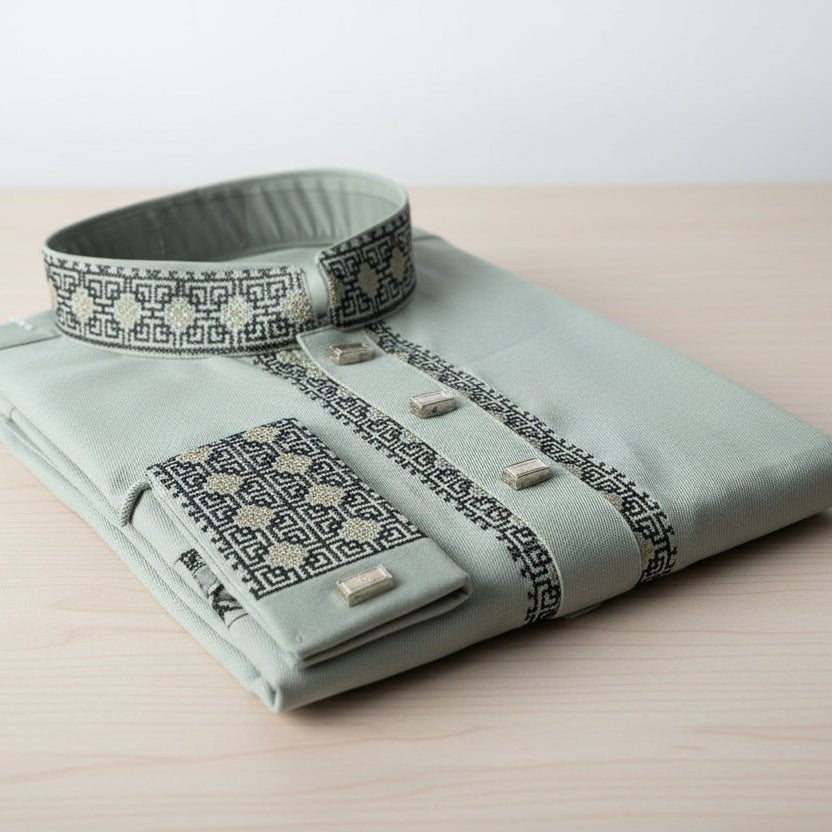 Premium Tensel Cotton Panjabi – Sage Elegance -MS013