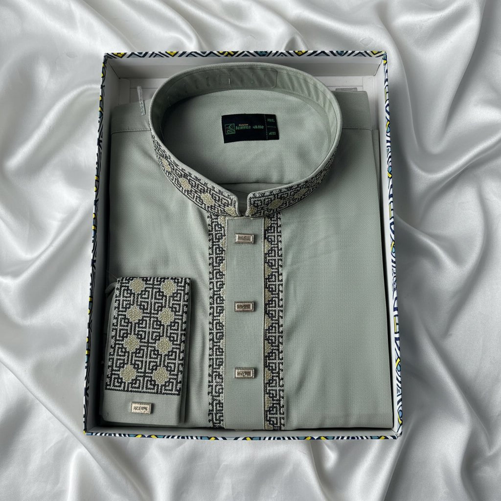 Premium Tensel Cotton Panjabi – Sage Elegance -MS013