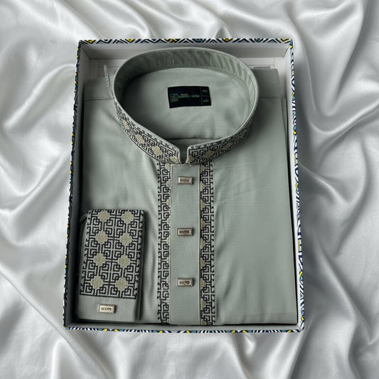 Premium Tensel Cotton Panjabi – Sage Elegance -MS013