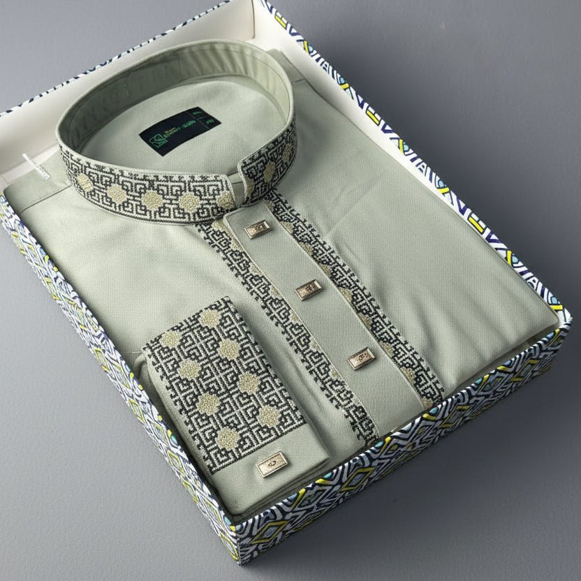 Premium Tensel Cotton Panjabi – Sage Elegance -MS013