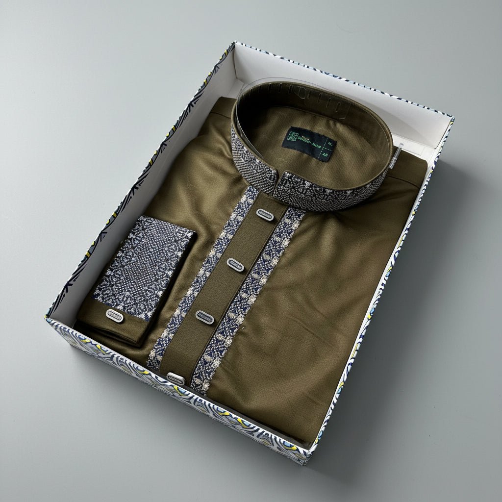 Premium Bamboo Cotton Panjabi – Sage Elegance -MS015