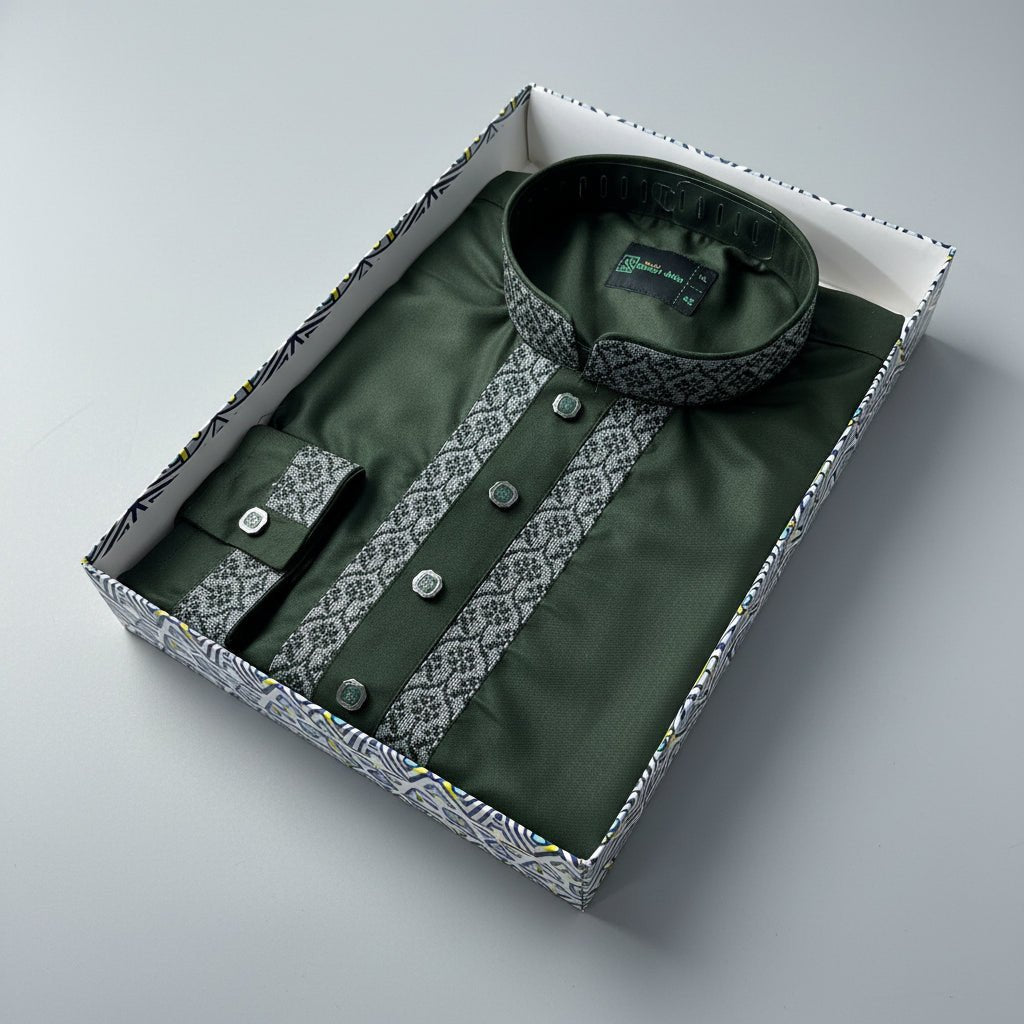 Premium Grace Cotton Panjabi – Emerald Noble -MS016