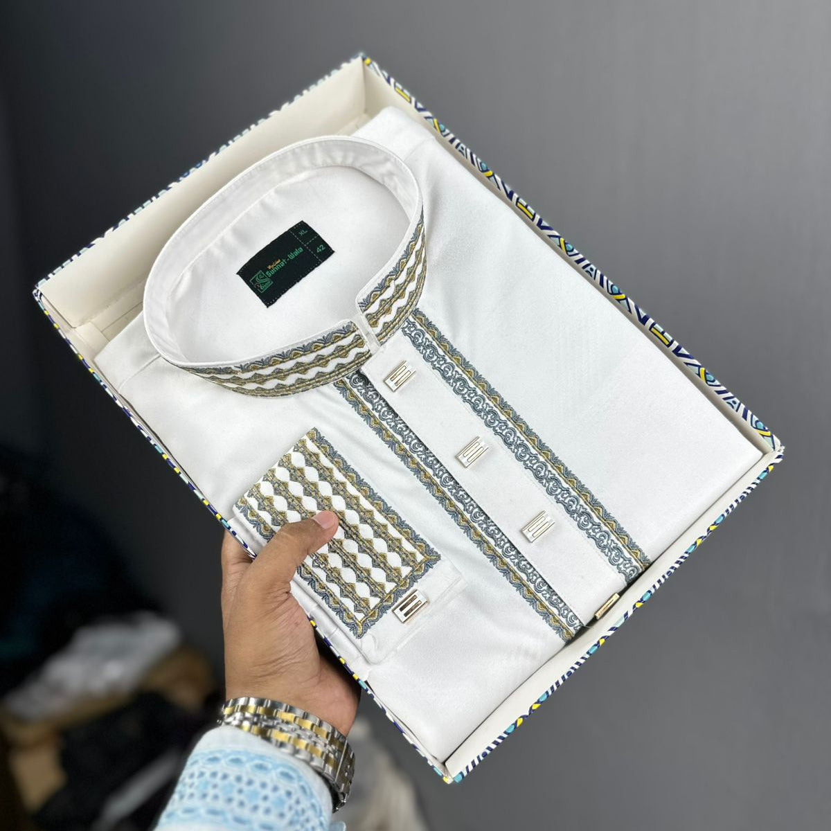 ✨ Elegant White Fancy Cotton Panjabi – Royal Embroidery 👑 -MS