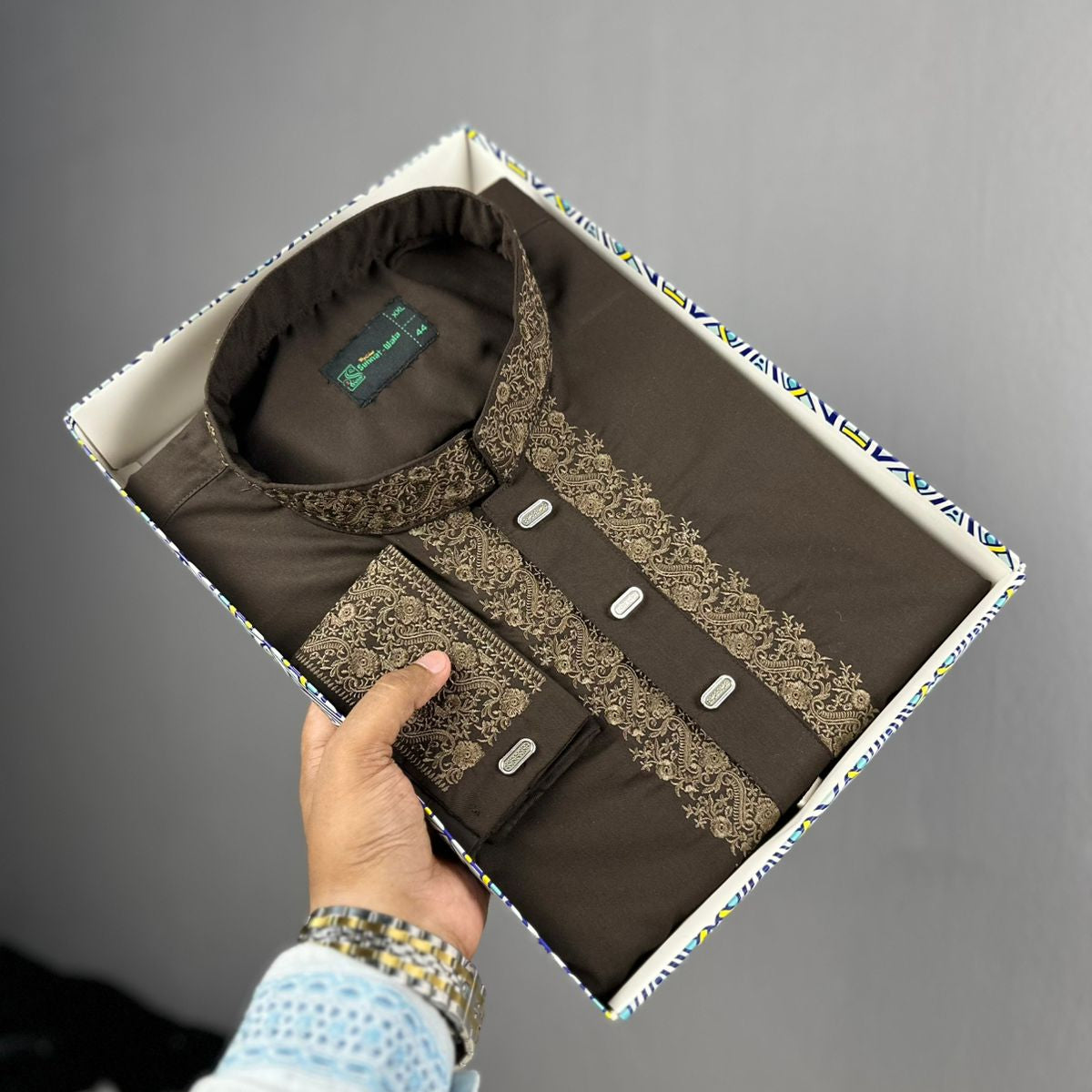 ✨ Classic Chocolate Brown Fancy Cotton Panjabi – Royal Embroidery 👑 -MS030