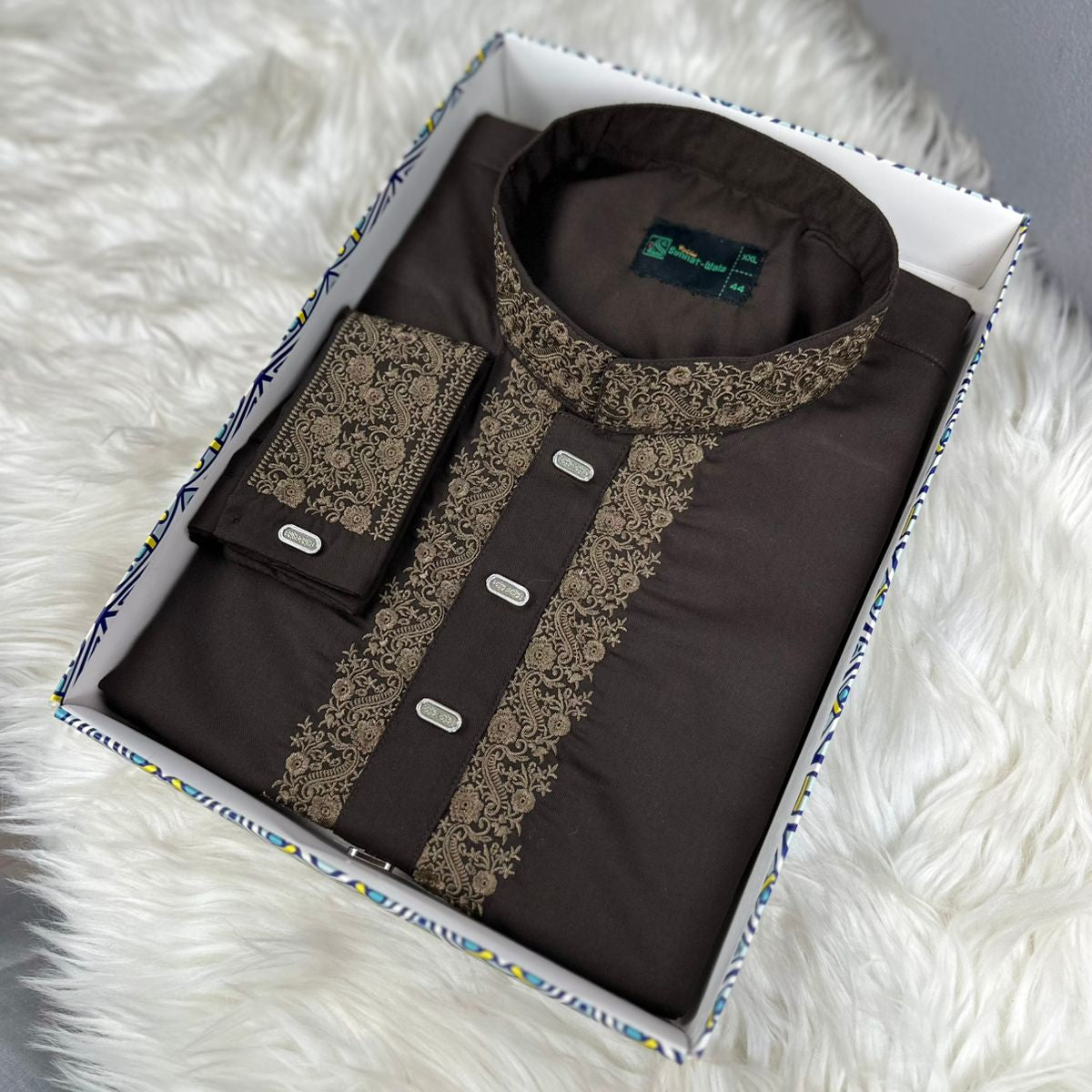 ✨ Classic Chocolate Brown Fancy Cotton Panjabi – Royal Embroidery 👑 -MS030