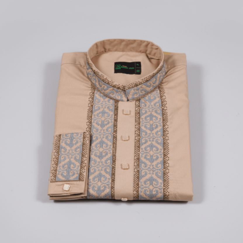 ✨ Elegant Beige Fancy Cotton Panjabi – Premium Embroidery 👑 -MS020