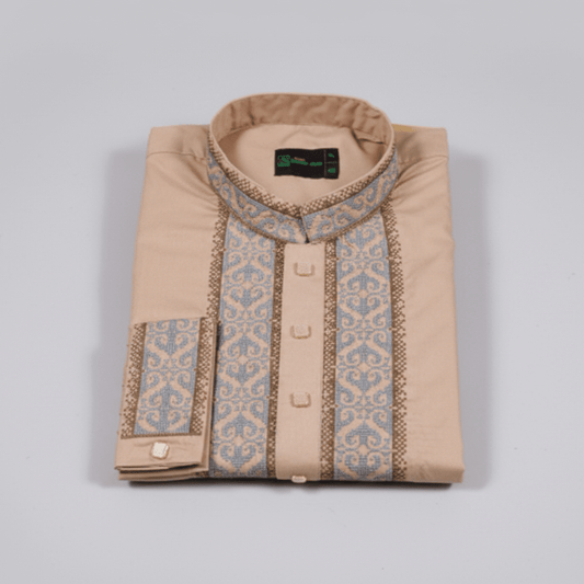 ✨ Elegant Beige Fancy Cotton Panjabi – Premium Embroidery 👑 -MS020