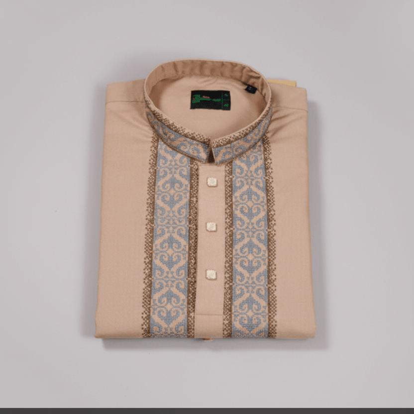 ✨ Elegant Beige Fancy Cotton Panjabi – Premium Embroidery 👑 -MS020