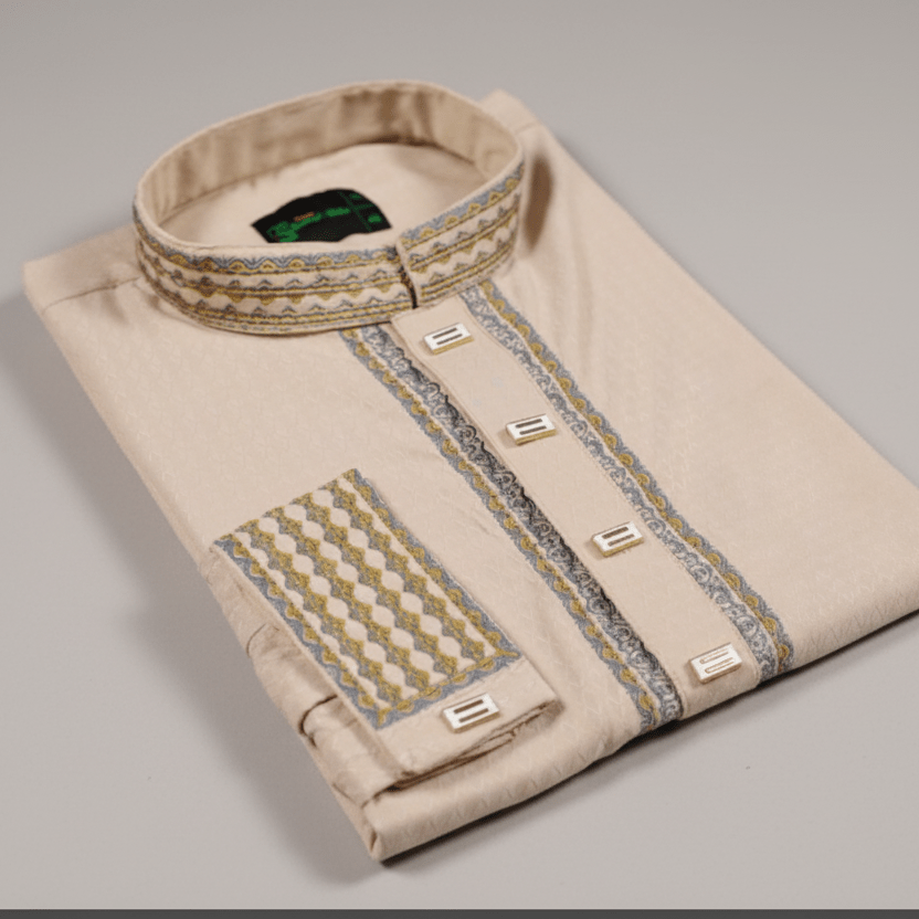✨ Elegant Cream Fancy Cotton Panjabi – Premium Embroidery 👑 -MS023