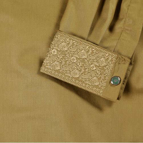✨ Elegant Golden Mustard Fancy Cotton Panjabi – Premium Embroidery 👑 -MS025