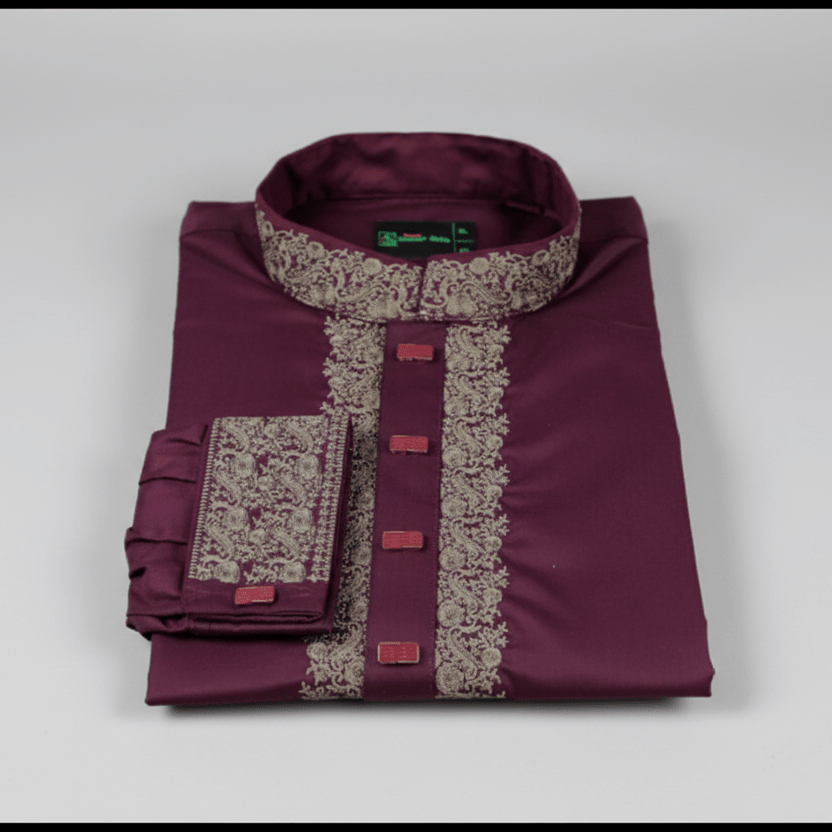 ✨ Elegant Maroon Fancy Cotton Panjabi – Premium Embroidery 👑 -MS024