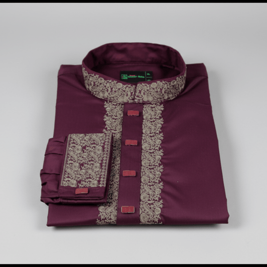 ✨ Elegant Maroon Fancy Cotton Panjabi – Premium Embroidery 👑 -MS024