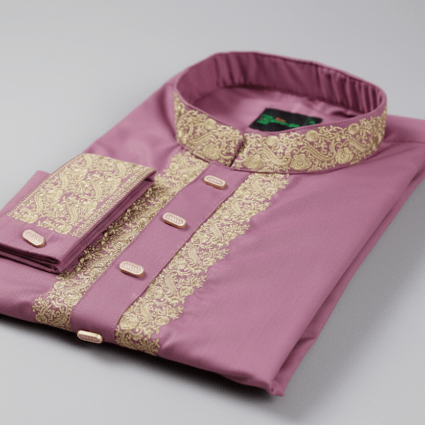 ✨ Elegant Dusty Rose Fancy Cotton Panjabi – Premium Embroidery 👑 -MS027