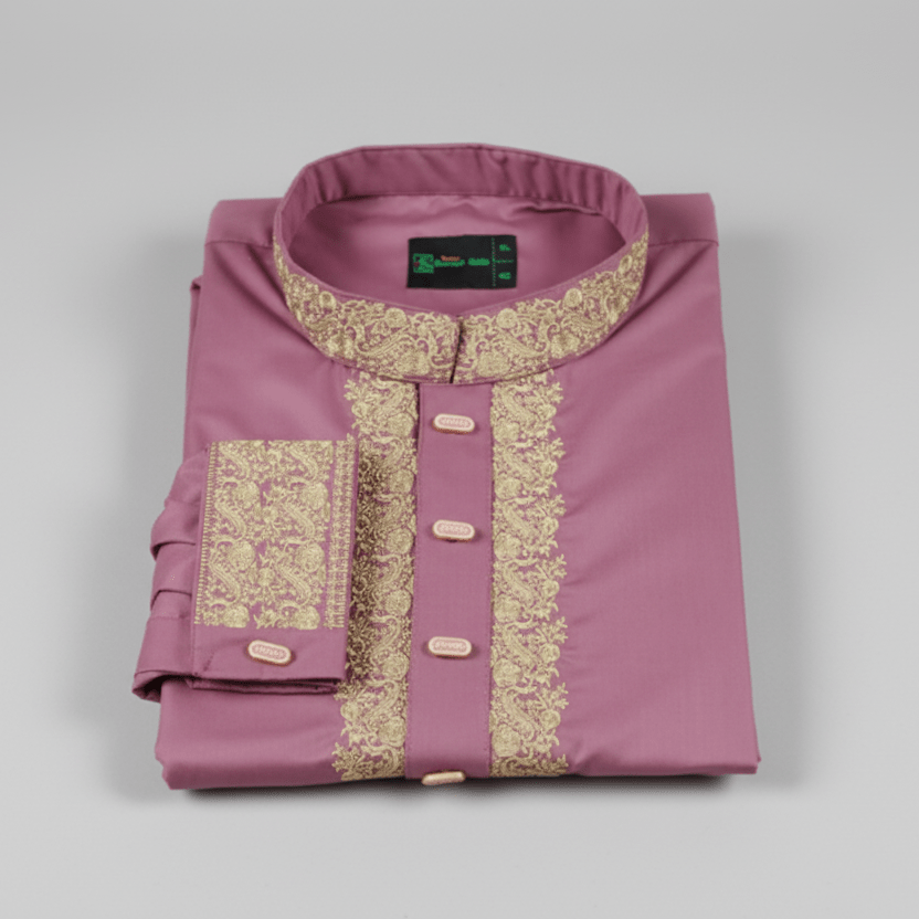✨ Elegant Dusty Rose Fancy Cotton Panjabi – Premium Embroidery 👑 -MS027