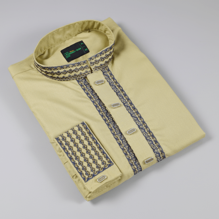 ✨ Elegant Olive Green Fancy Cotton Panjabi – Royal Embroidery 👑 -MS029