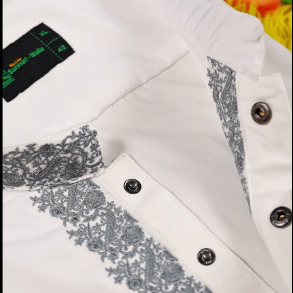 ✨ Elegant White Fancy Cotton Panjabi – Premium Embroidery 👑 -MS021