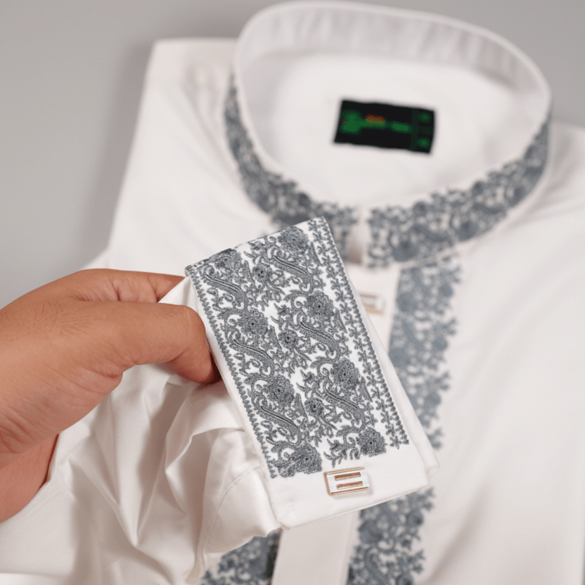 ✨ Elegant White Fancy Cotton Panjabi – Premium Embroidery 👑 -MS021