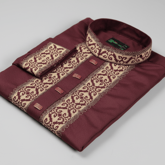 Royal Maroon Fancy Cotton Panjabi -MS18